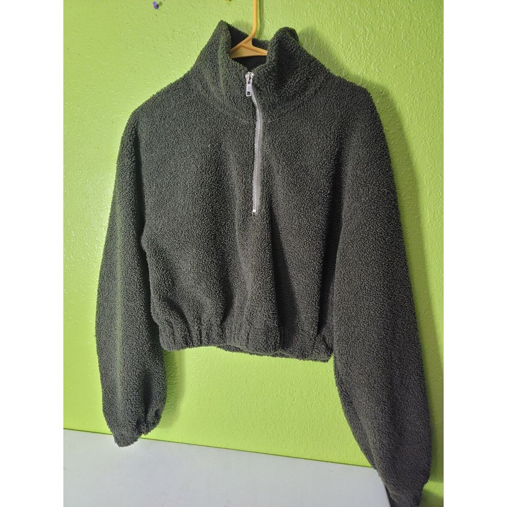 Zaful Womens Sweater Dark Green Pullover Half Zip Long Sleeve Size Medium